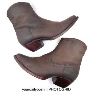 Frye Sacha oiled brown leather short western cowboy ankle boots US 6.5